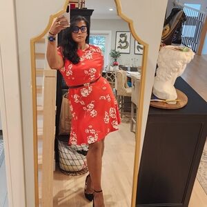 Ralph Lauren Red and White Floral A-line dress Size 14